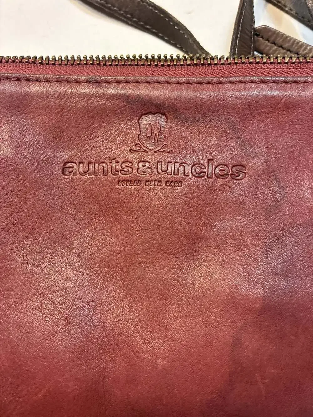 Aunts & Uncles Maroon Leather Small Crossbody Bag with Studded Strap